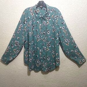Torrid Floral Green Button-Up Blouse